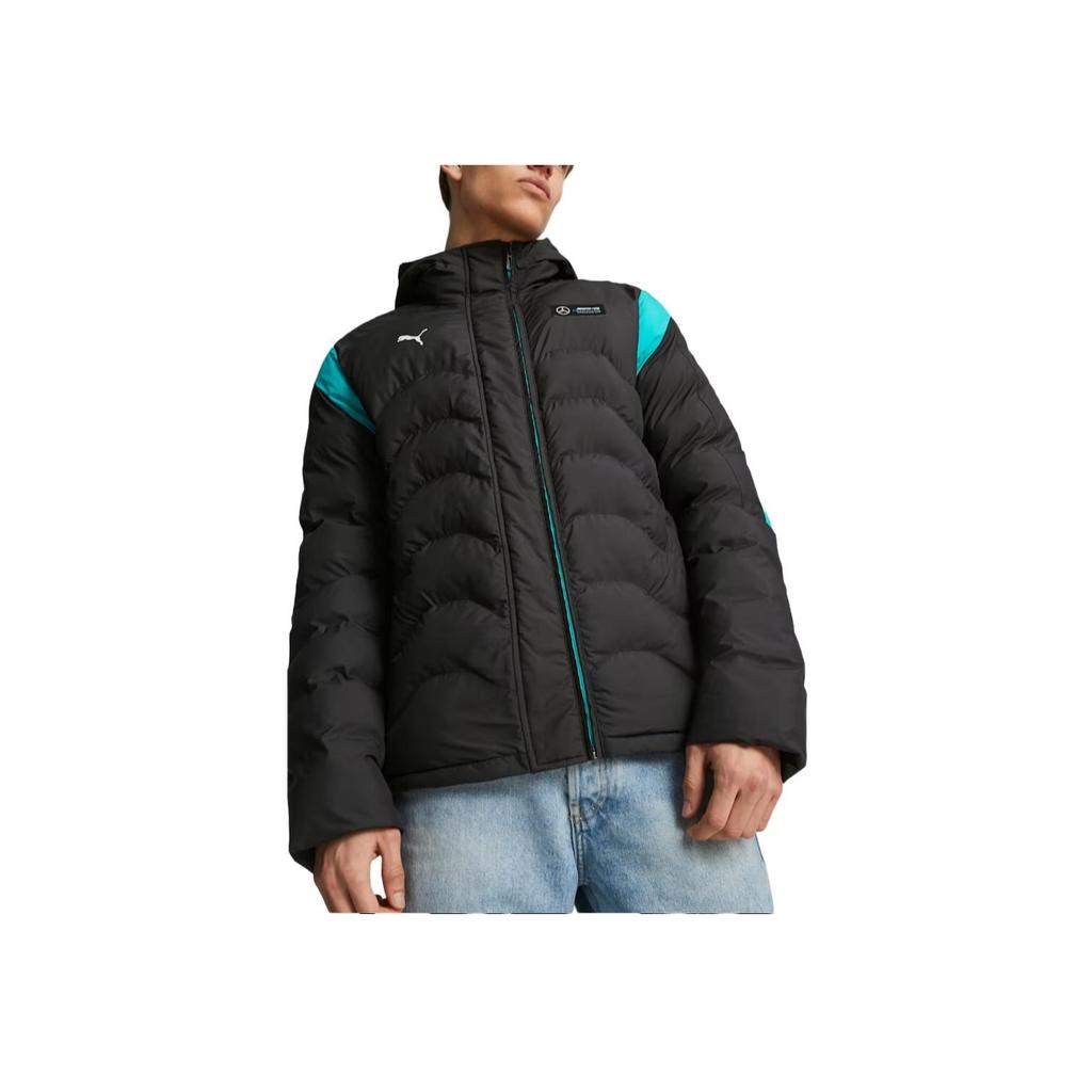 Puma X Mercedes-Benz Petronas MT7 Ecolite Padded Jacket Color Block Design Hooded Loose Fit Long Sleeve Cotton Coat Men Jacket Black 621146-01