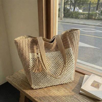 Grote geweven strandtas voor dames - Één schouder, hol design