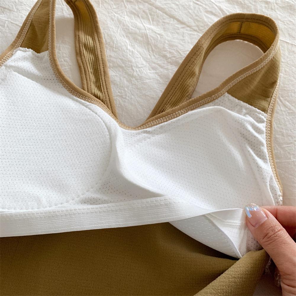 Women's One-Piece Ice Silk Slimming Tank Top With Built In Bra Sweet Solid Color Backless Casual Bottoming Crop Top With Chest P