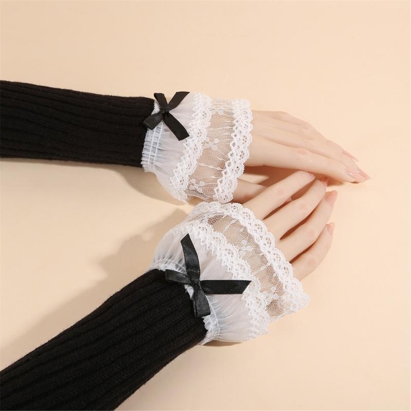 2 Pairs Quick Wear Detachable Lace Hand Sleeves for JK Uniform and Daily Use Comfortable Ruffled Floral Lace Wrist Cuffs
