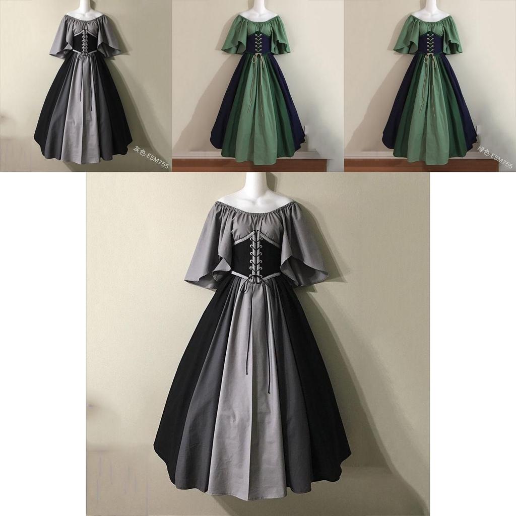 Elegant Vintage Color Blocked Maxi Dress With Flowy Sleeves And Cinched Waist For Women