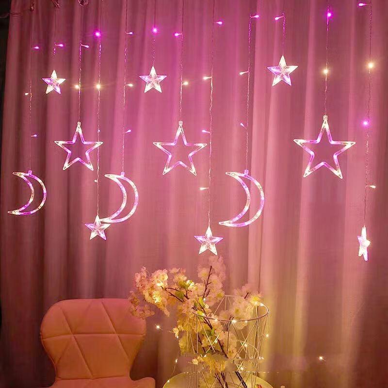 Christmas Star Moon Curtain String Lights