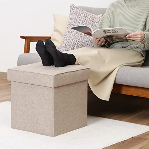 Fuji Boeki Dino Storage Stool, Folding, 38cm Wide x 38cm Deep x 40cm High, Beige, 80kg Weight Capacity, Fabric, 85846