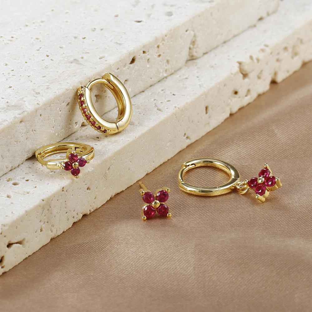 4pcs Fashion Cubic Zirconia Flower Hoop Earrings Set 18K Gold Plated Stainless Steel Stud Earring Piercing Jewelry Aretes Mujer