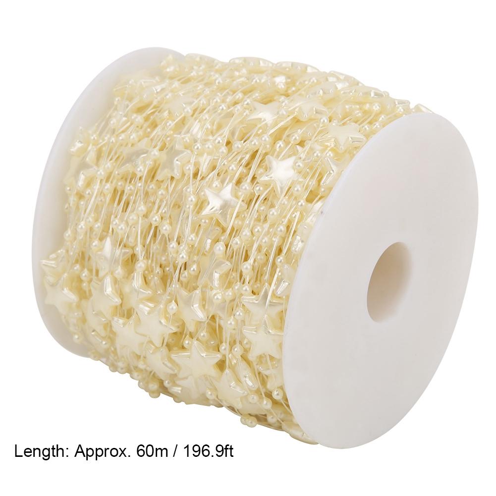 60m Five Pointed Star Faux Pearl Bead String DIY Christmas Tree Decor Bouquet Accessories(Beige )