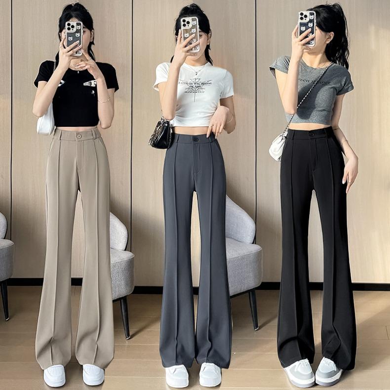 Pantaloni alla moda a vita alta dritti a gamba leggera per donna