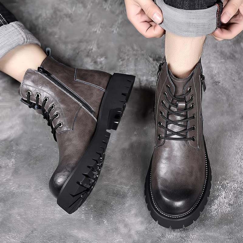 Golden Sapling High -top Leather Shoes Men 2025 Spring Outdoor Warm Plush Ankle Boots Male Quality Snow Boot Footwear