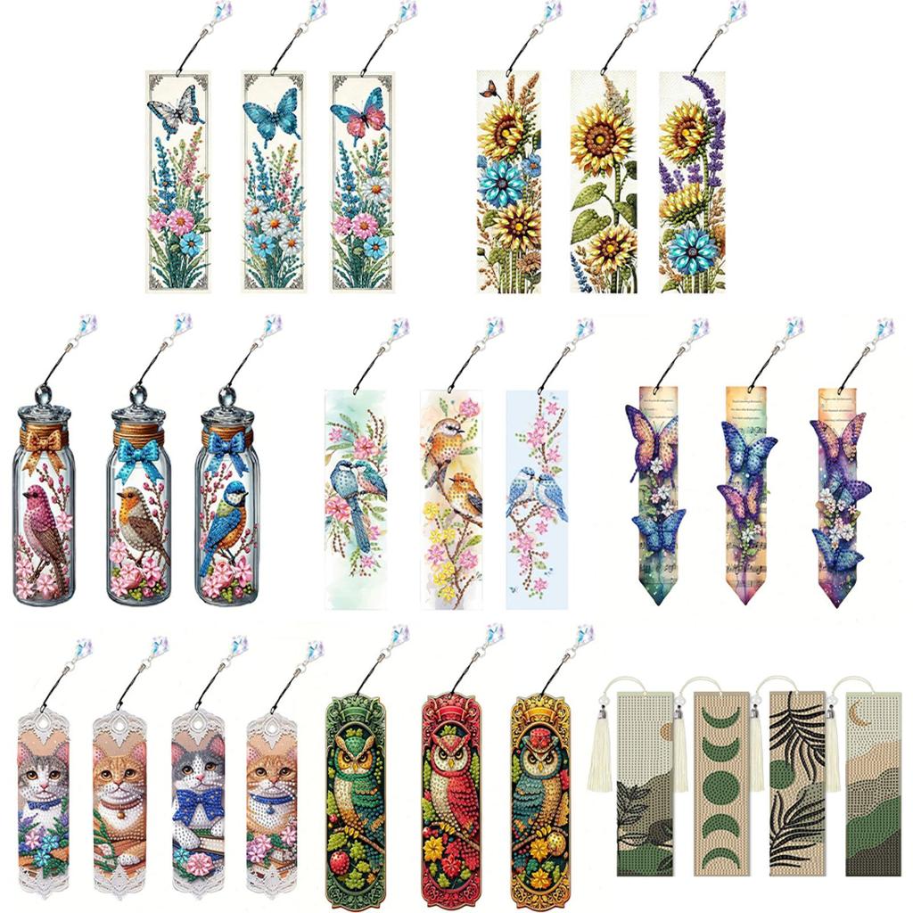 Lot de 3 Marque-pages Peinture Diamant DIY Animal avec Pendentifs Cristal Art Diamant Marque-page Cadeau pour Amoureux des Livres Matériel d'Art Mosaïque