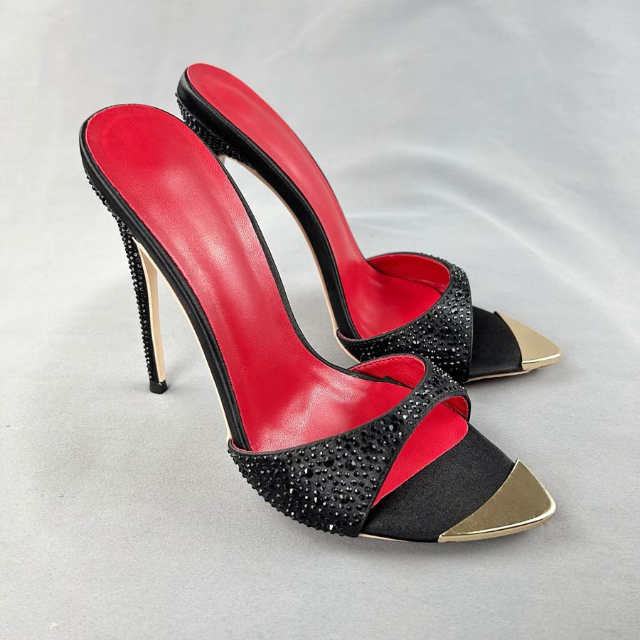

Кристально-черные блестящие модные женские босоножки на каблуках 12 см, свадебные сексуальные туфли, женские тапочки, большие размеры 33-45 45
