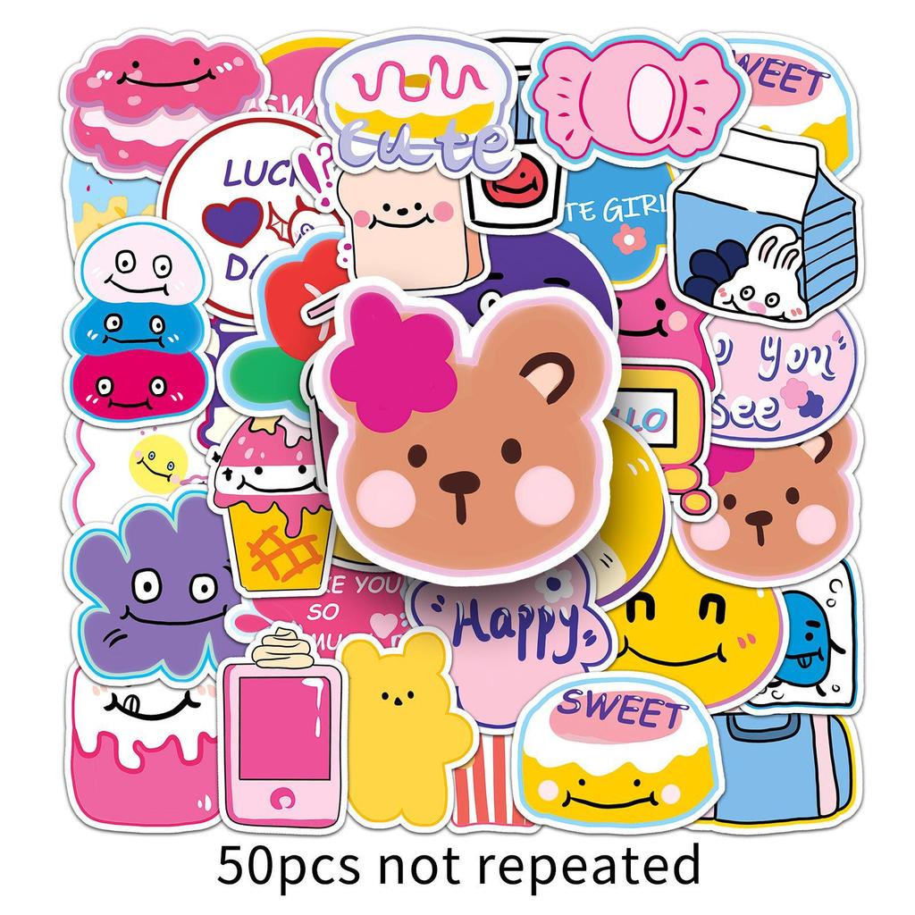 Korean Style Cute Cartoon Graffiti Stickers - 50 Waterproof Sheets for Phone Cases & Suitcases