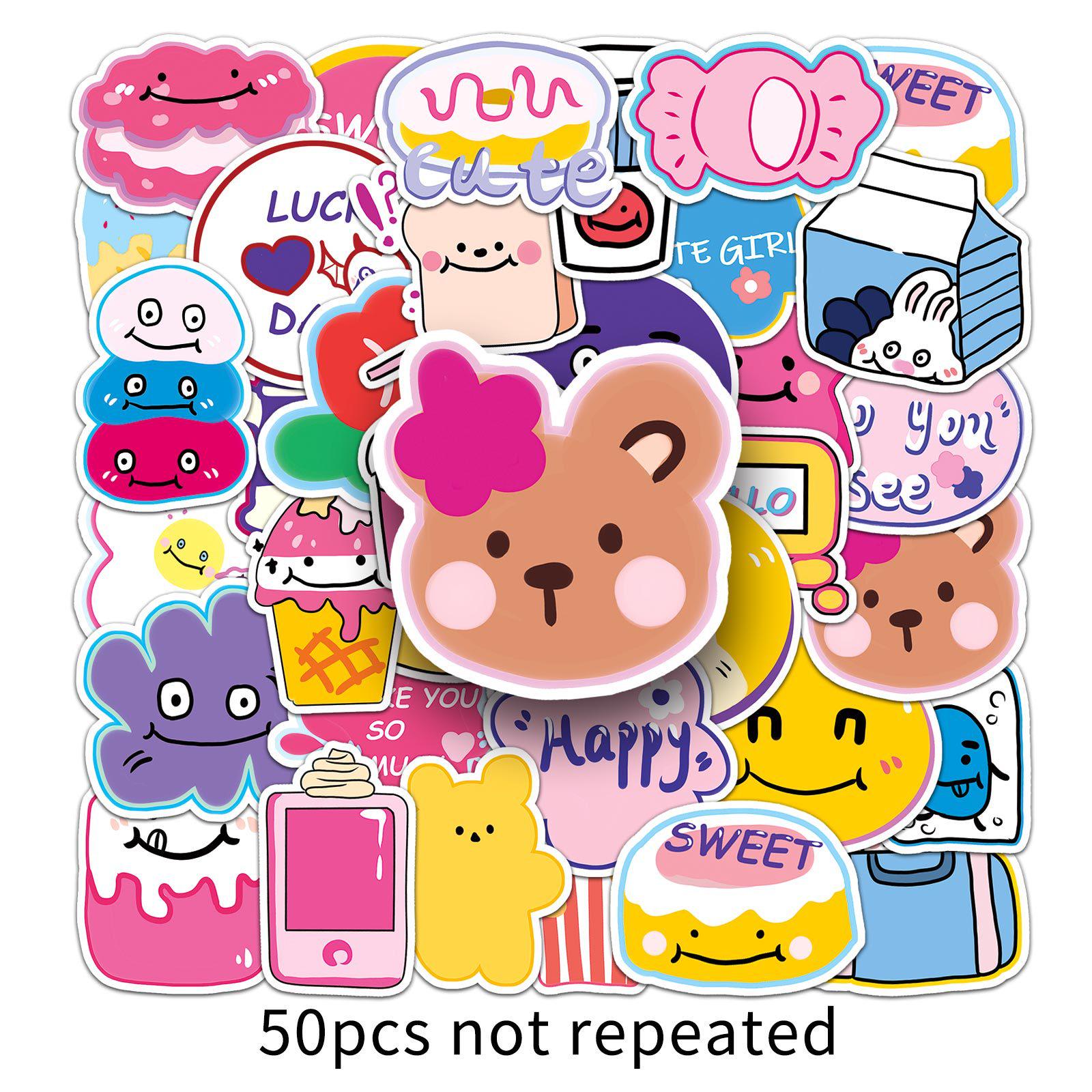 50 Korean Graffiti Style Cute Waterproof Stickers for Skateboards & Luggage