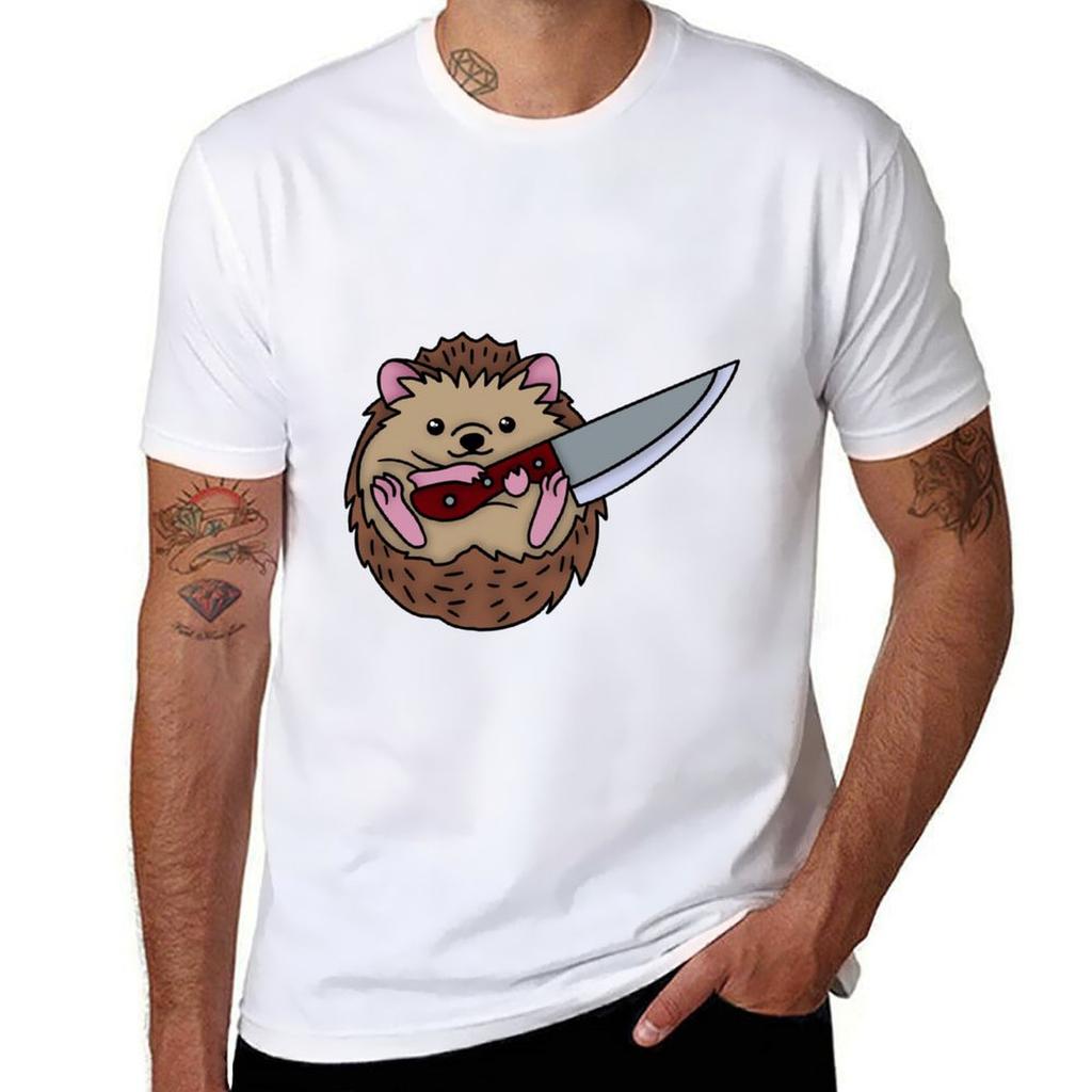 Threatening Hedgehog With Knife Tshirt Basic Tee Shirt For Everyday Outfit