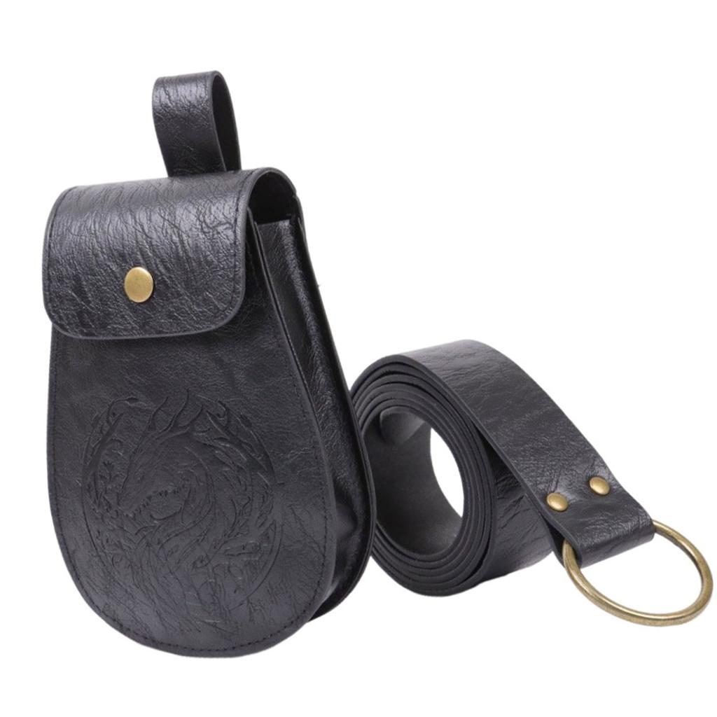 Practical PU Leather Retro Waist Pack 2 Pack Detachable Belt Wallet For Men Women Historical Reenactment