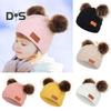 Kids Beanie Fall Winter Knitted Hat with 2 Pompom for Boys Girls 1-4 Years Old Warm Beanie Toddler Hat for Outdoor Activities
