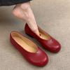 Fashion Red Round Toe Leather Ballet Shoes Woman Brand Design Soft Shallow Loafers Ladies Retro Slip-on Flat Zapatos with Stitch Details