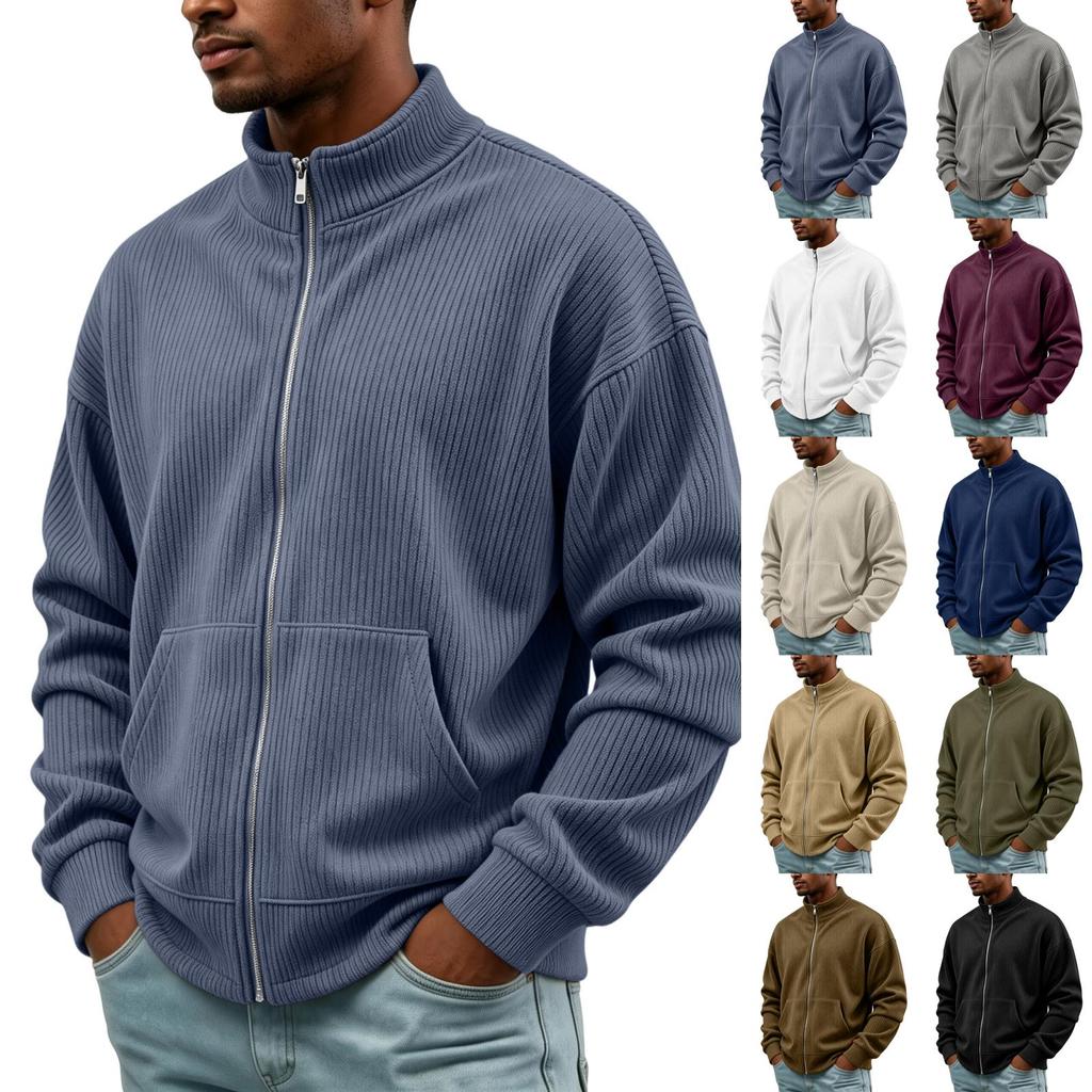 Herren Vintage Cord Reißverschluss Strickjacke Lässig Langarm Herbst Mode Pullover Jacke