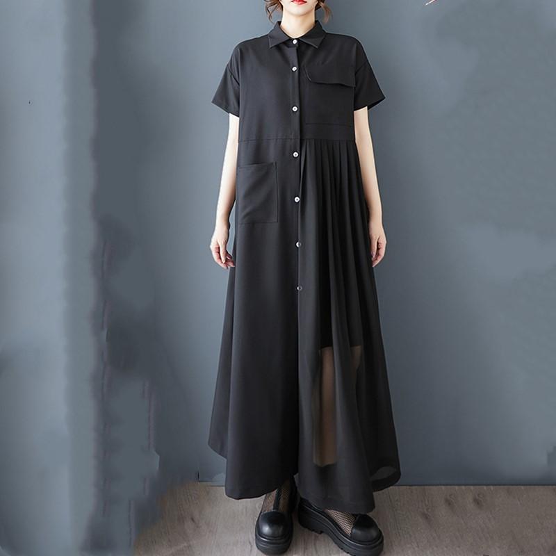 Short Sleeve Plus Size Black Vintage New In Dresses for Women Casual Loose Long Summer Shirt Dress