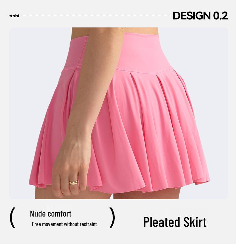 High Waist Pleated Tennis Skirt with Pockets - Elastic, Anti-Exposure Yoga Fitness Skort