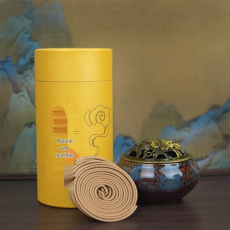 Sandalwood & Mugwort Coil Incense: Home Deodorizer & Aromatherapy for Bathroom & Bedroom. Agarwood 120 Coils with Ceramic Burner