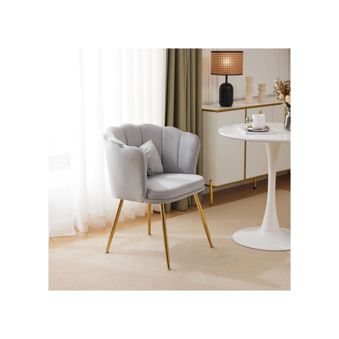 Chaise longue, chaise de bain, confortable chaise rembourrée avec dossier pétale, pieds en métal doré et coussins papillon