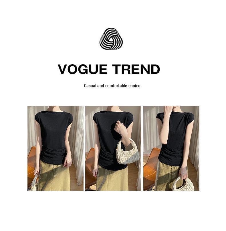Off-Shoulder Merino Wool Slim-Fit Knitted T-Shirt for Women – Short-Sleeve & Versatile Top