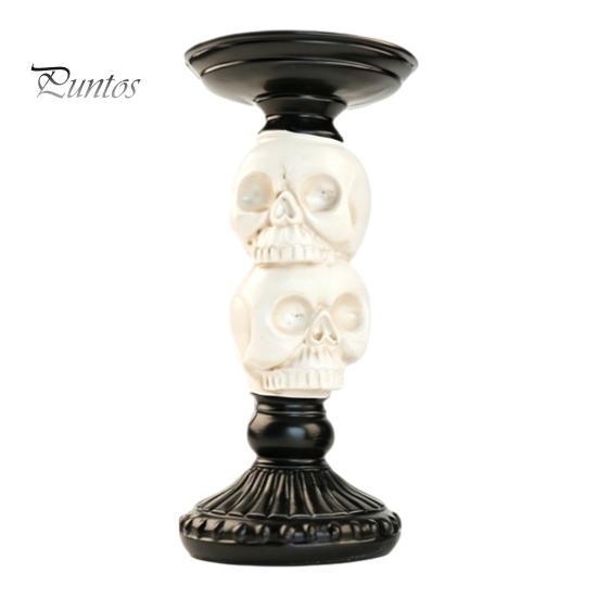 Vintage Gothic Table Centerpiece Halloween Candlestick Holder Decoration, Raven Skull Candle Holder, Spooky Decor for Home Taper Stand Tabletop