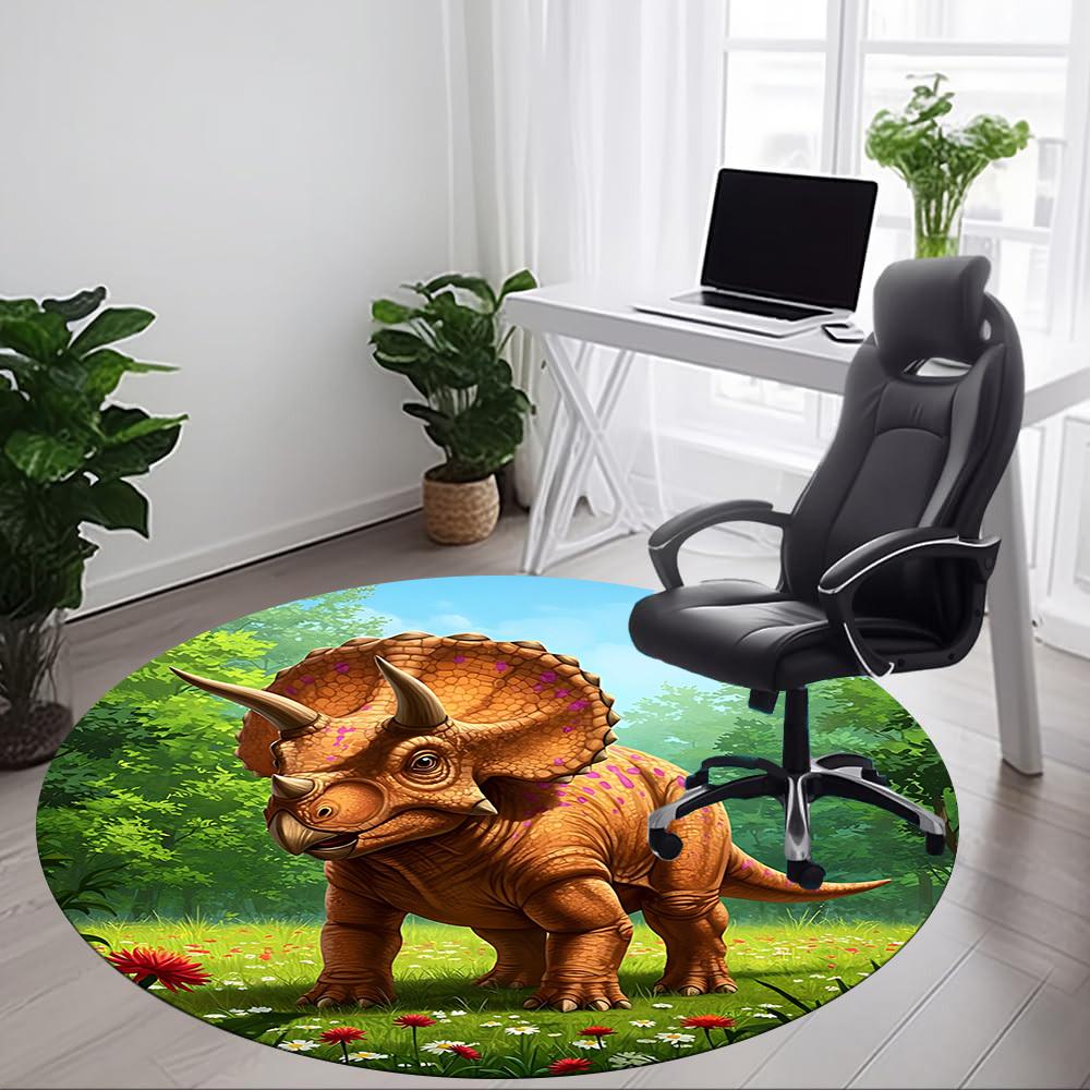 1pc Dinosaur Print Chair Carpet for Office, Round Polyester Mat, Indoor Decor for Office, Easycare Fabric, Washable Non-slip Area Carpet