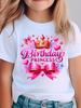 Girl Clothes Birthday Princess Printed Girls T-Shirt Happy Birthday Girl Party Outfit Tops Kids Short Sleeve Tshirt Kids Clothes