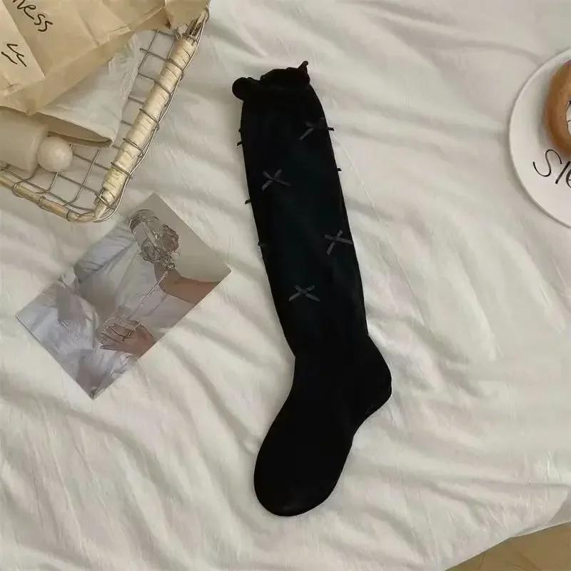 

Lolita Socks for Women Korean New Solid Sweet Lolita Thin Socks Cute Breathable Bow Japanese Fashion Long Socks Female Mesh One Size чёрный