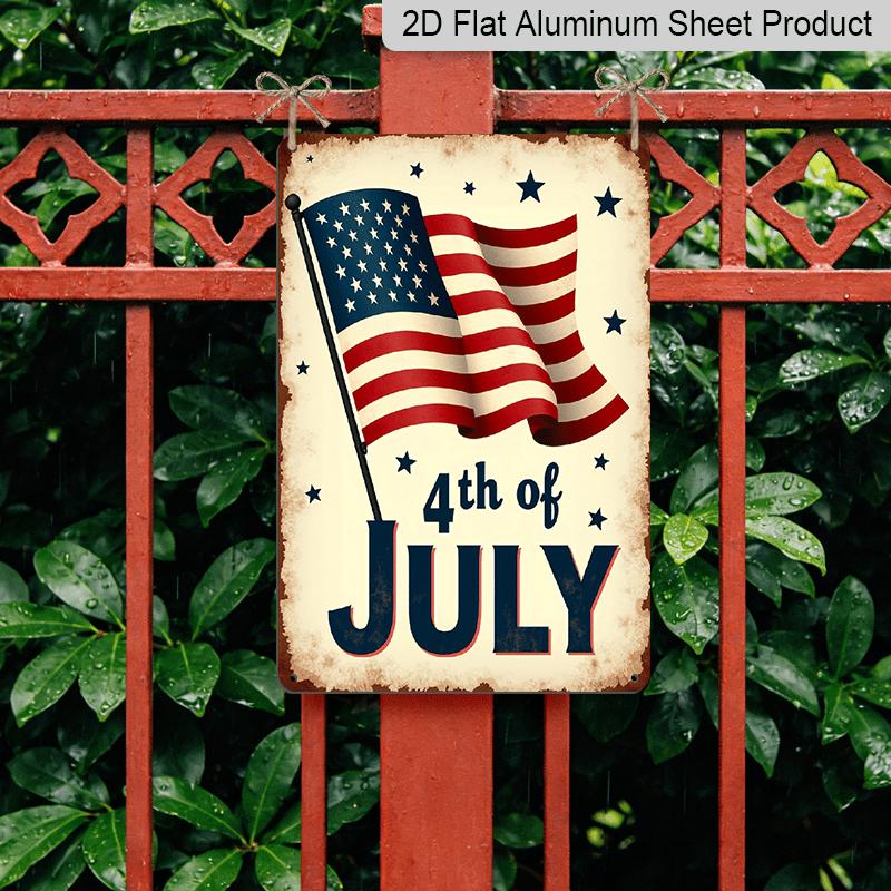 2D Flat, 1pc Patriotic Welcome Metal Sign - American Flag Heart Design Aluminium Wall Art, 8x12 Inch Rustic Vintage Home Decor for 4th of July