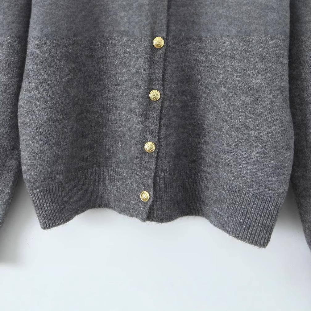 2024 Fall Women's European & American Style Long Sleeve Button Knit Cardigan