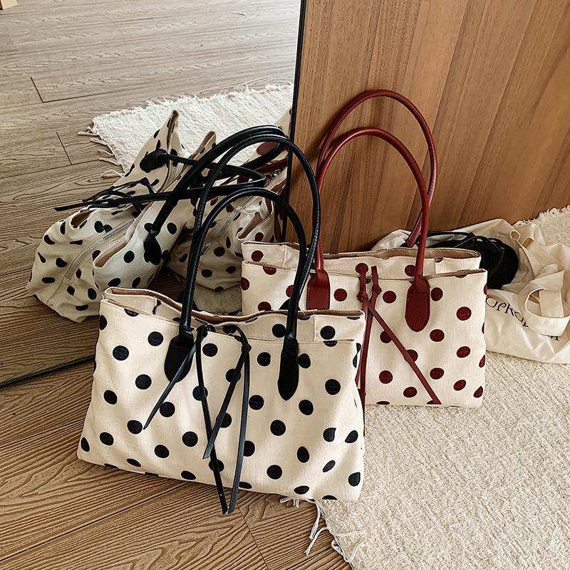 Women's Large Capacity Polka Dot Tote - Stylish 2026 Casual Shoulder Bag for Work and Commute