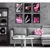 6Pcs Fashion Bathroom Canvas Wall Art Black and Pink Glam Glitter Tissue Funny Modern Women Painting Pictures Wall Decor Poster Print Artwork for