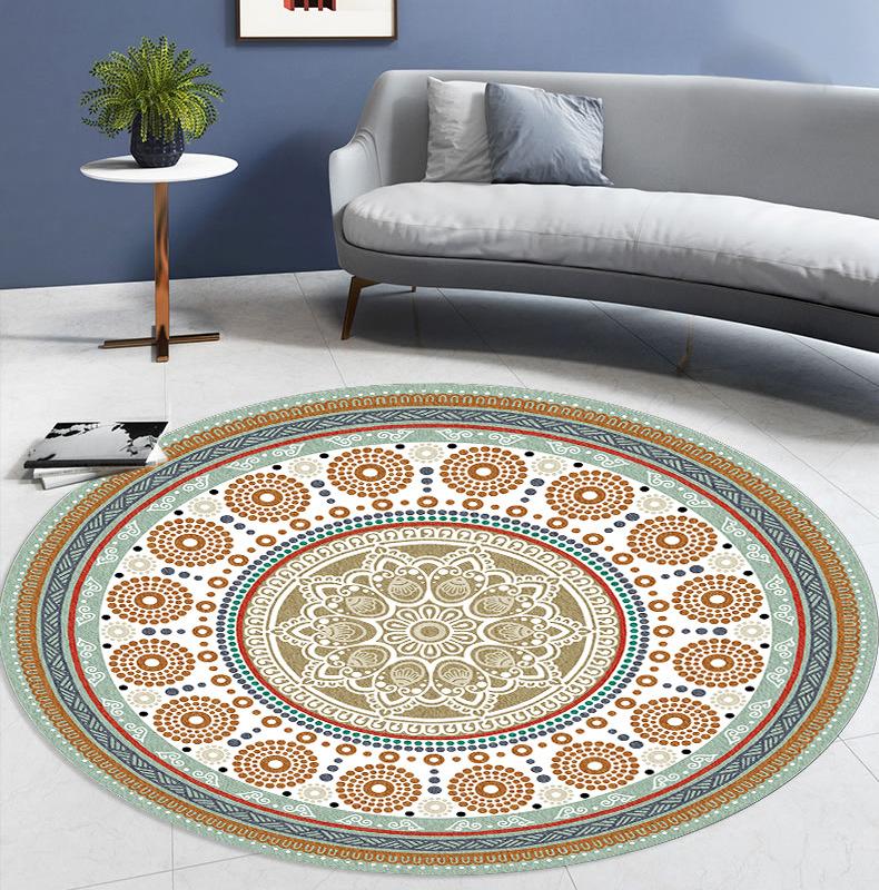 Ethnic Style Round Floor Mat Living Room Decoration Carpet Bathroom Kitchen Doormat Non-slip