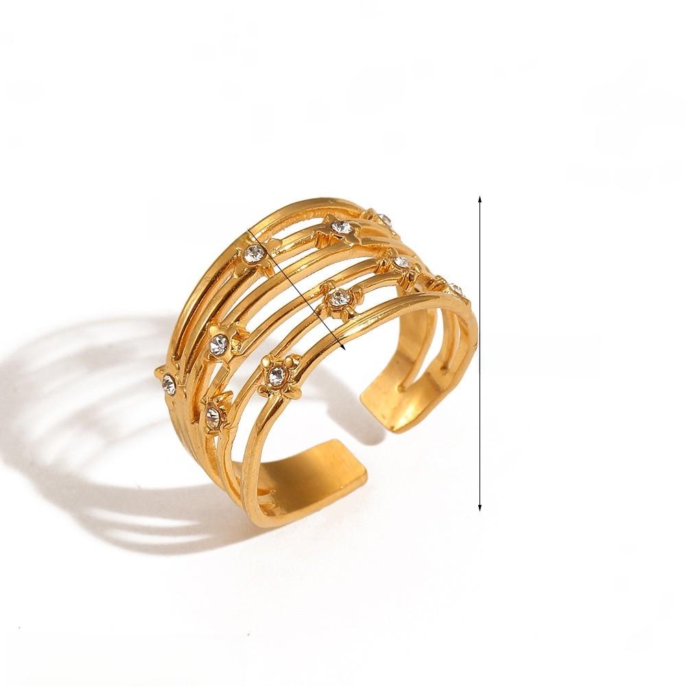 Style Geometric Stainless Steel Ring With Water Diamond Embedding For Women