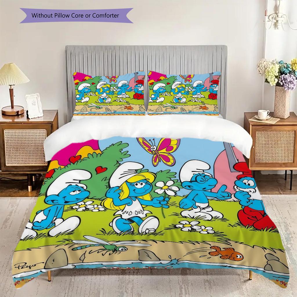 Smurfs Tales Purple Beans Adventure Threepiece Set 1 Duvet Cover 2 Pillowcase Without Core Christmas Birthday Gift Bedding Set