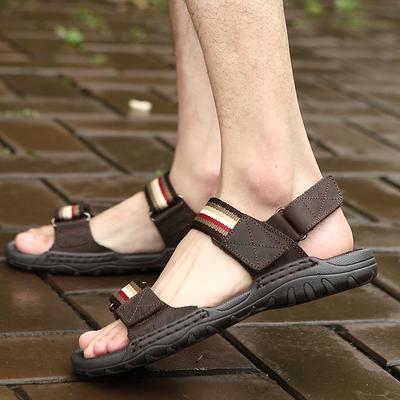 Pantofi de Vară la Modă pentru Bărbați Piele de Vacă Sandale Sandale de Plajă Sandale de Exterior pentru Bărbați Respirabile Impermeabile Talpă Plată Încălțăminte Casual