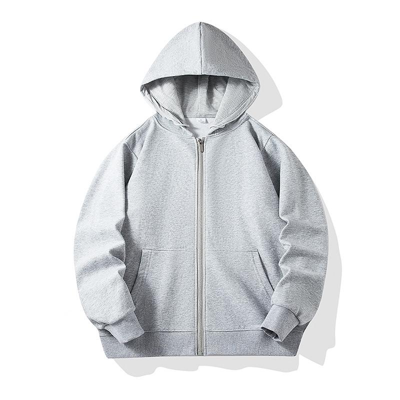 Unisexový kardigan s kapucí a dlouhým rukávem na zip s potiskem loga - Jednobarevný pracovní styl na jaro a podzim