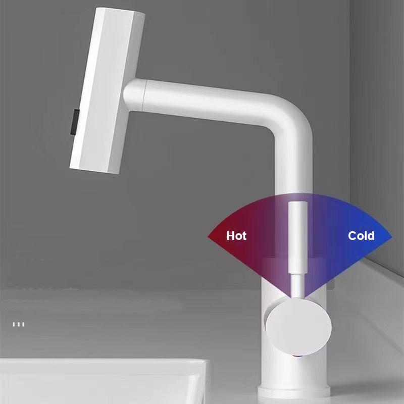 White Bathroom Sink Faucet Washbasin Faucet Pull Out Waterfall Stream 3 Way Sprayer Hot Cold Water Sink Mixer Wash Tap