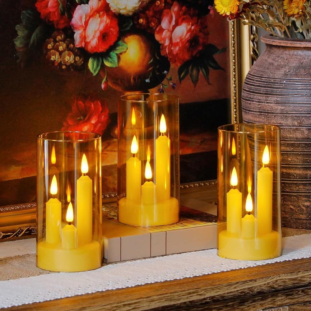 2/3Pc 3 in 1 Flickering Taper Candles Flameless Window Candles 5/8/10CM Tall Lighting with lampshade for Christmas Wedding Decor