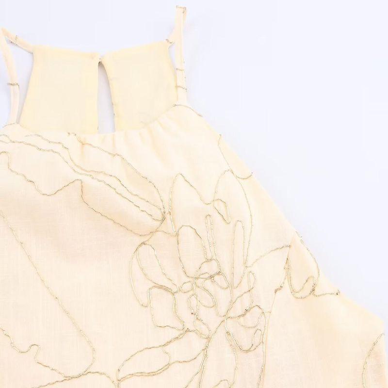 Kaslead New Women Clothes Western Style Fashion Simple Flower Embroidery Hanging Collar Dress 8308853