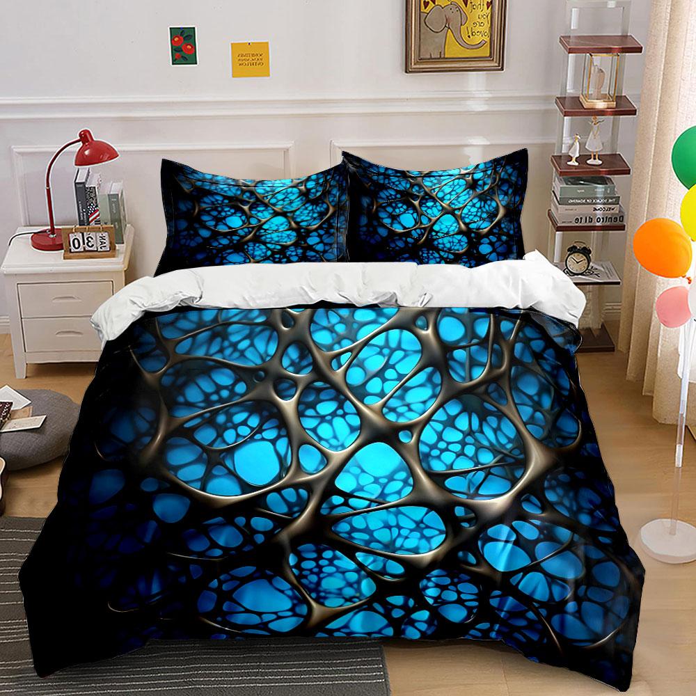 Twisted Mesh Structure On Blue Background Bedding Set For Kids Luxury Gift 3Pcs Digital Print Comforter Set Soft Comfortable