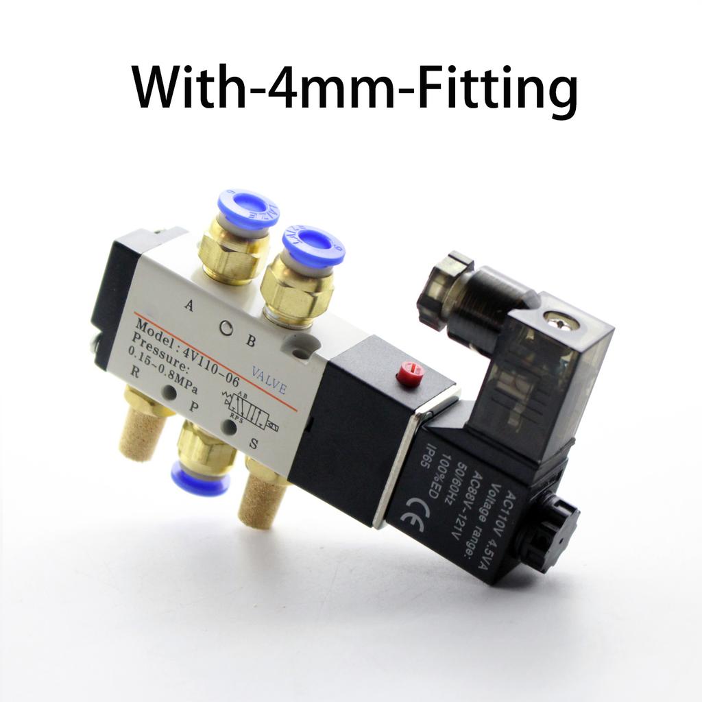 DC24V DC12V AC24V AC110V AC220V 4V110-06 5 Way 2 Position 1/8" Pneumatic Solenoid Valve with 4mm 6mm 8mm Fitting