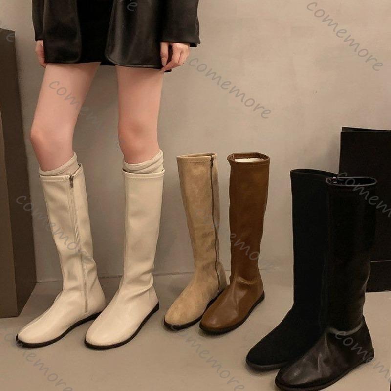 Fashion Comemore Long Boots Women's Shoes 2025 New Autumn and Winter Solid Color Botas Flat Bottom Round Head Knee High Boots for Women