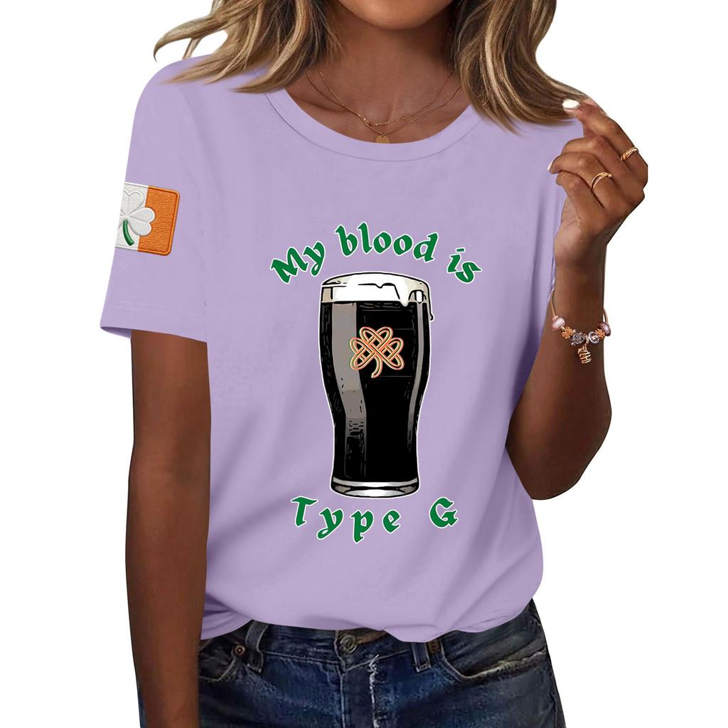 Women's Fashion Casual Printed Short Sleeve Round Neck Pullover Tops