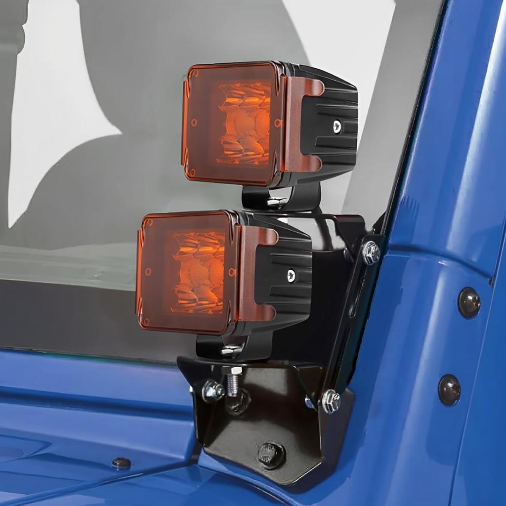 2PCS Pod Light Covers Amber 3 Inch LED Light Bar Cover Amber LED Pods 3X3 Square Work Lights Cube Covers Ditch Pods PC Lens Cover