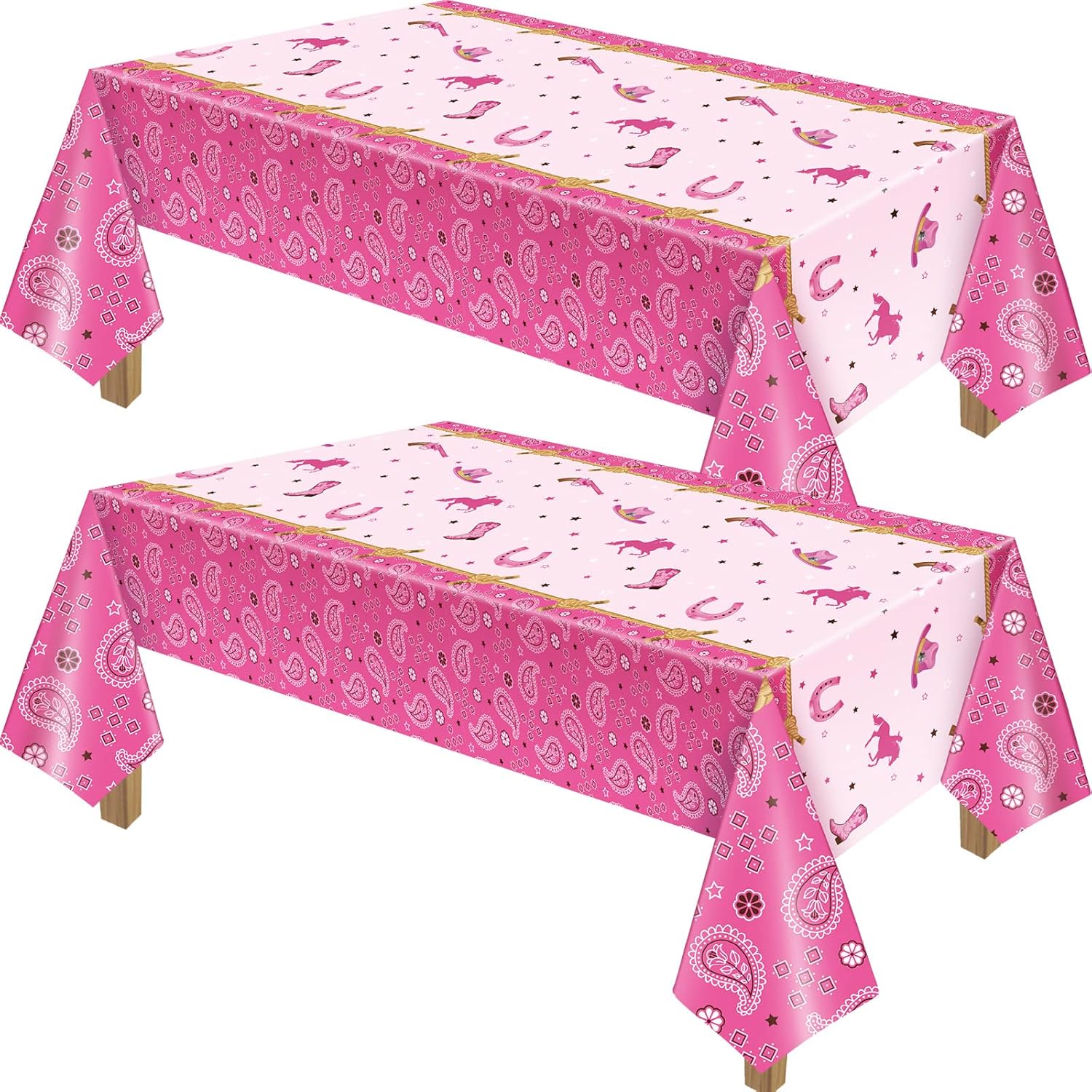Tudomro Western Cowgirl Birthday Party Table Cover Bandana Tablecloth, Pink Horse Cowgirl Theme Table Cover for Wild West Rodeo Birthday Baby Shower 2