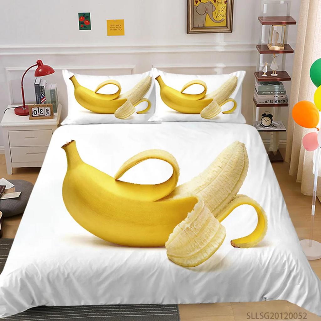 Yellow Banana Sweet Tropical Fruit Duvet Cover For Children Adult Vegetarian Polyester Quilt Cover Bedroom Decoration Queen Size