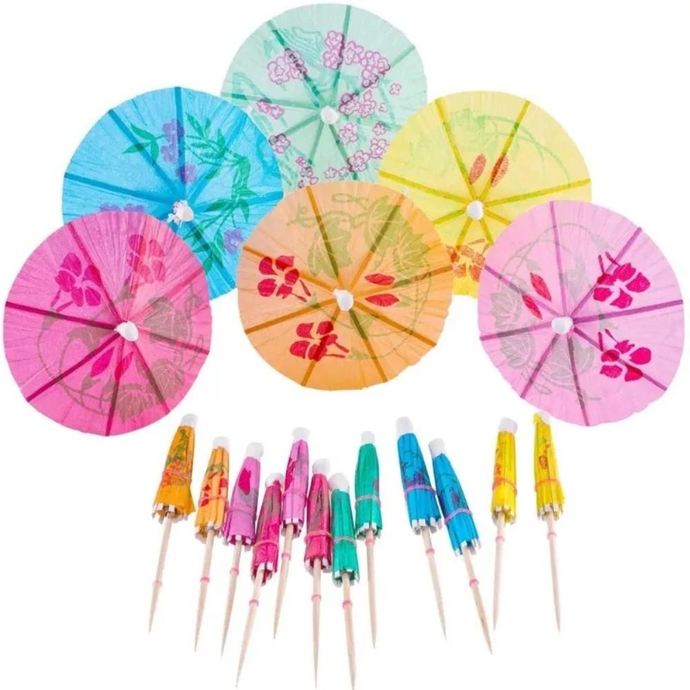 50pcs Bamboo Toothpick Mini Paper Umbrella Picks Hawaiian Fruit Picks Cake Sticks  Birthday Party