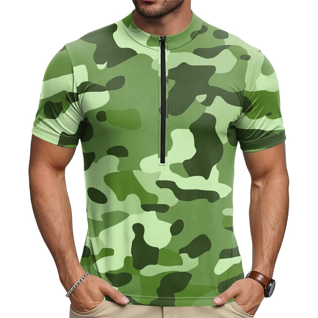 Men's Short Sleeve Cycling Round Neck Print with Zipper Breathable Quick Dry Fabric